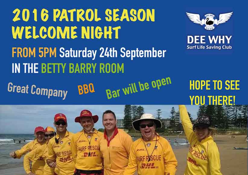 2016 Patrol Season Welcome Night - Sat 24th Sept